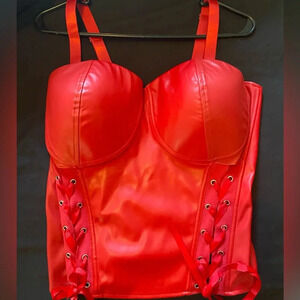 Red Faux Leather Top 1X NWOT